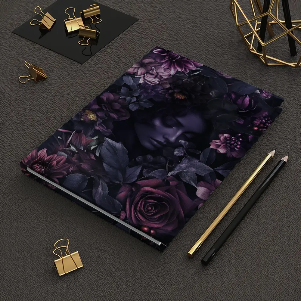 Dark Floral Woman Portrait Purple Roses – Notebooks