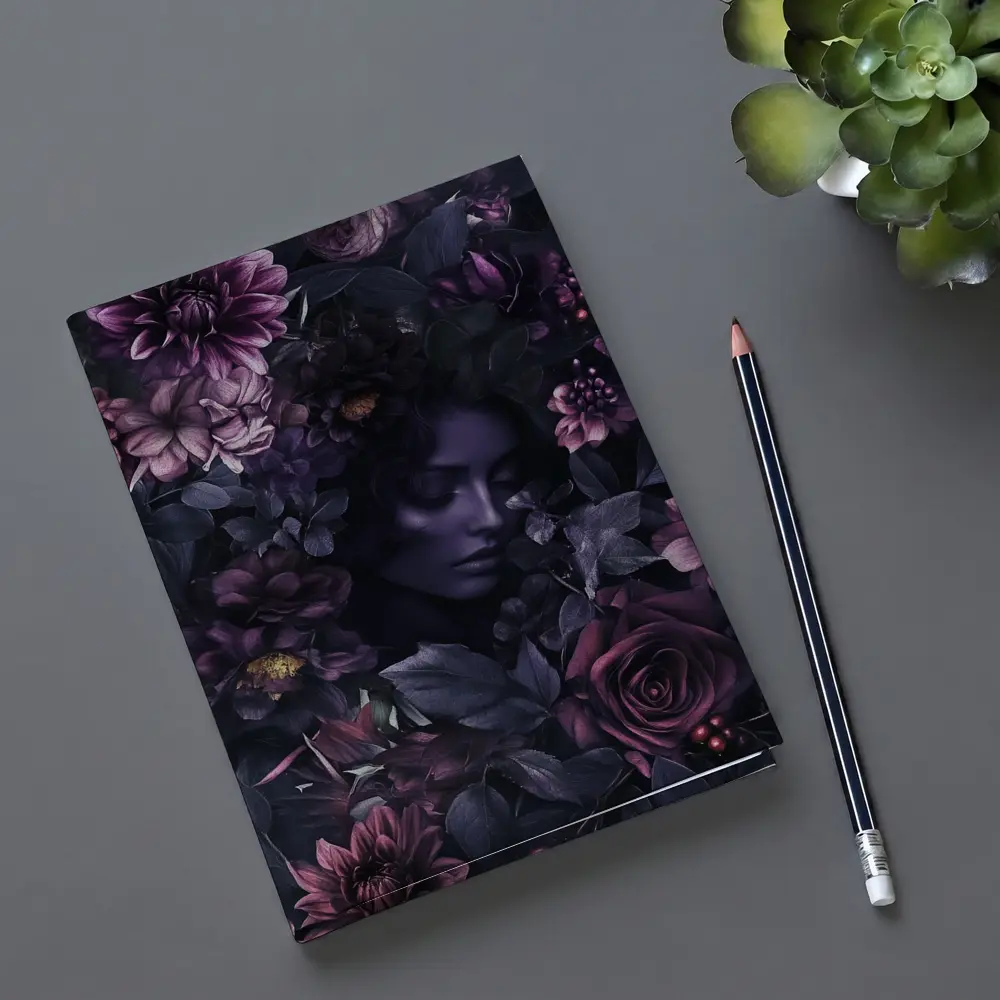 Dark Floral Woman Portrait Purple Roses – Notebooks