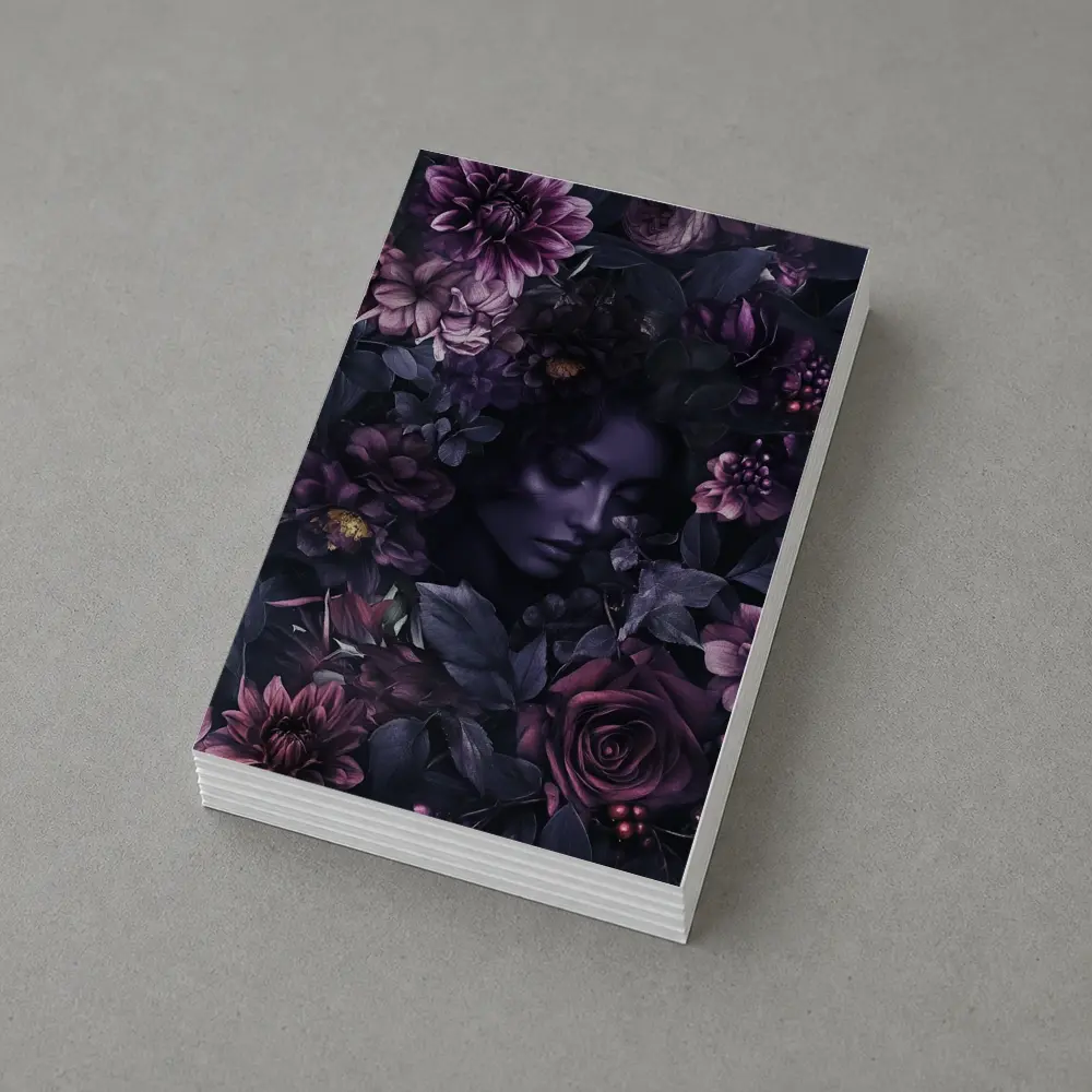 Dark Floral Woman Portrait Purple Roses – Postcards