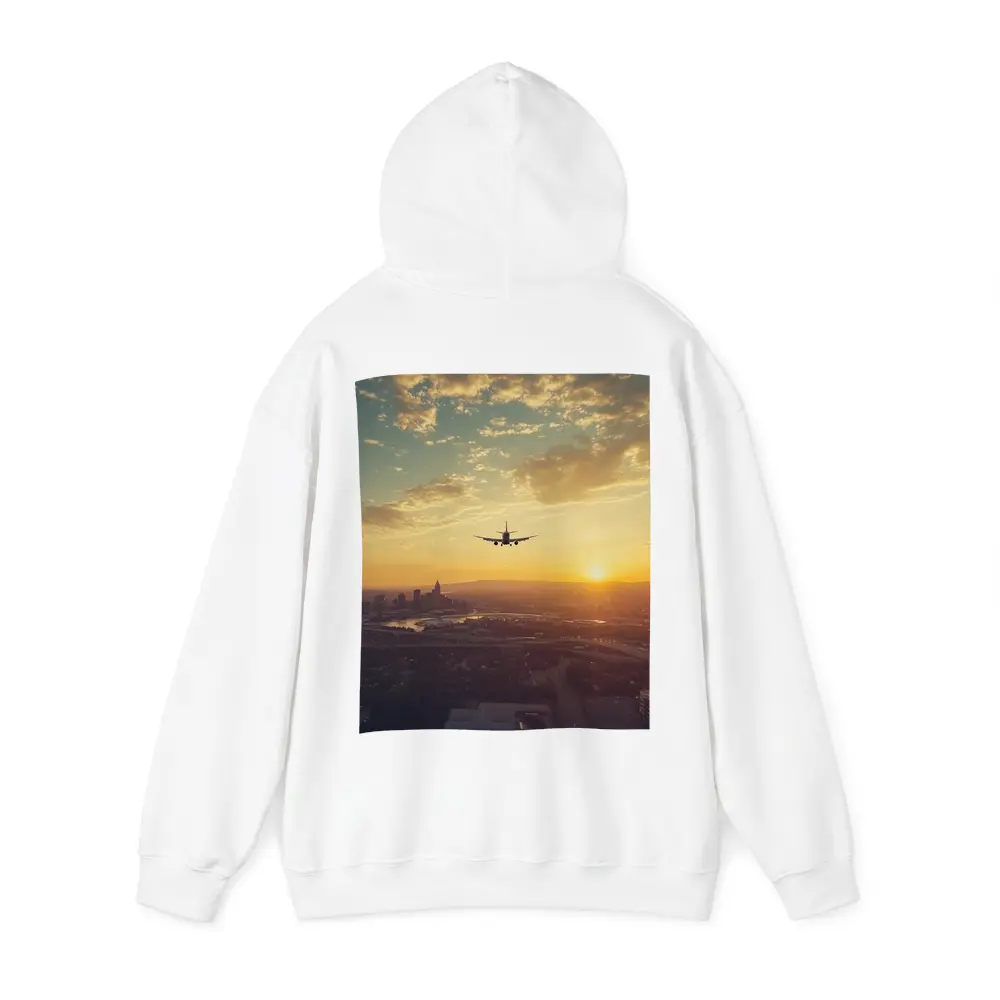Airplane Silhouette Flying Over City Sunset – Hoodies