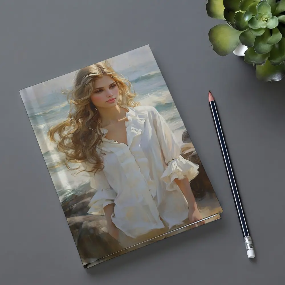 Blonde Woman Oil Painting Beach Waves – Notebooks