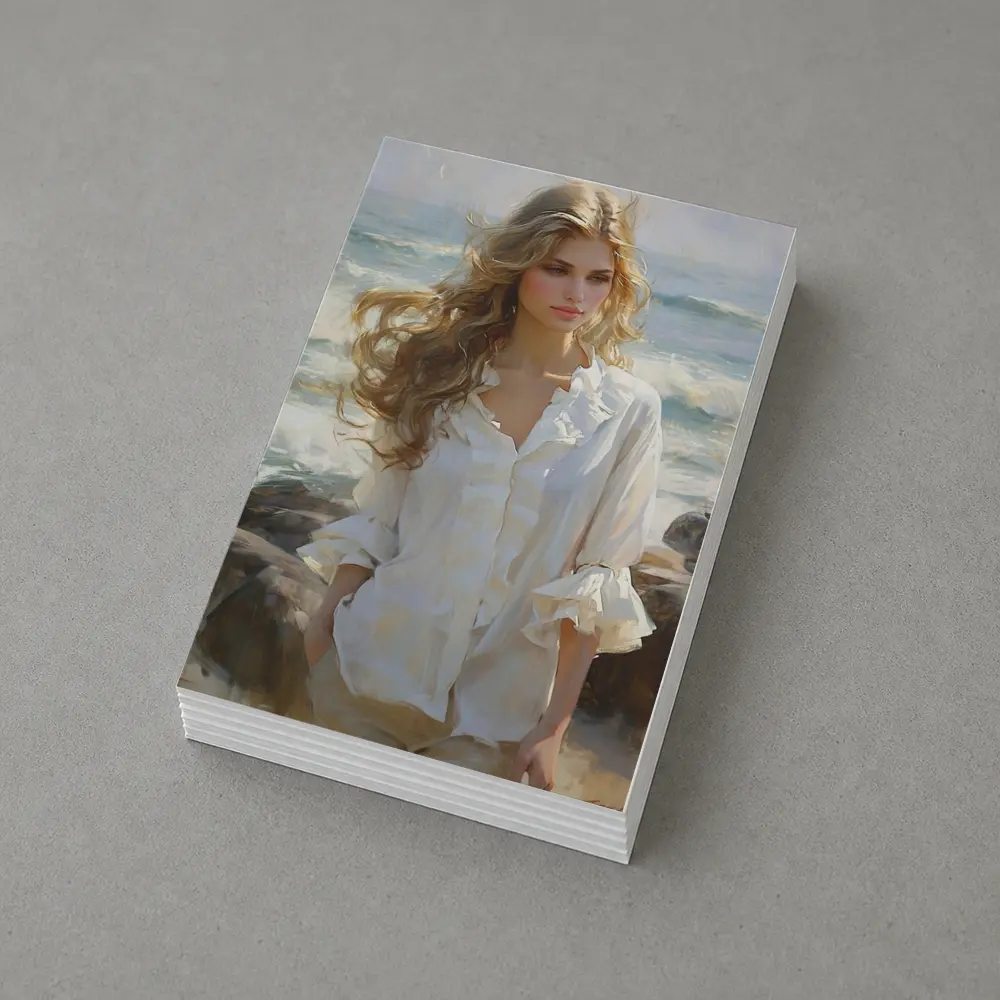 Blonde Woman Oil Painting Beach Waves – Postcards