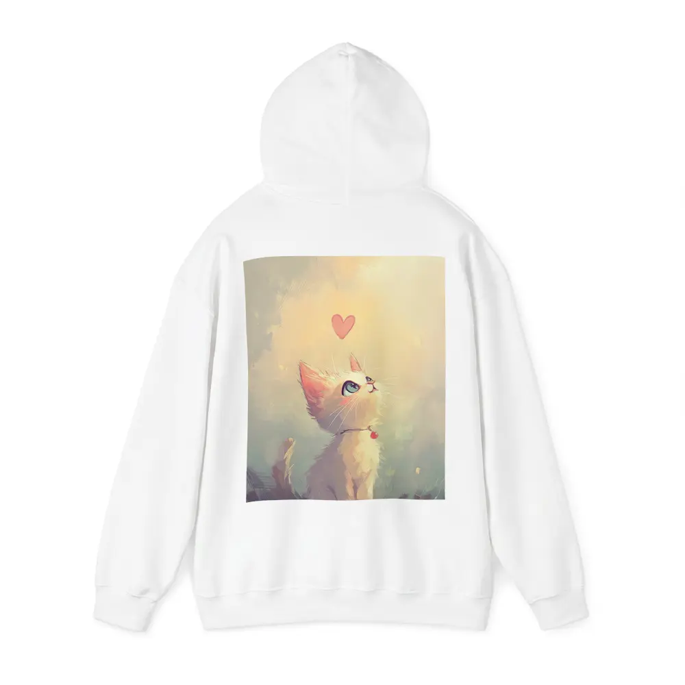 White Kitten With Heart Soft Painterly Background – Hoodies