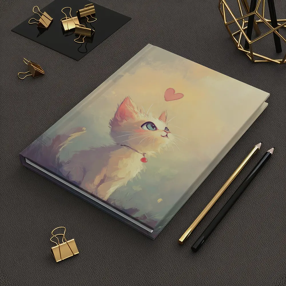 White Kitten With Heart Soft Painterly Background – Notebooks
