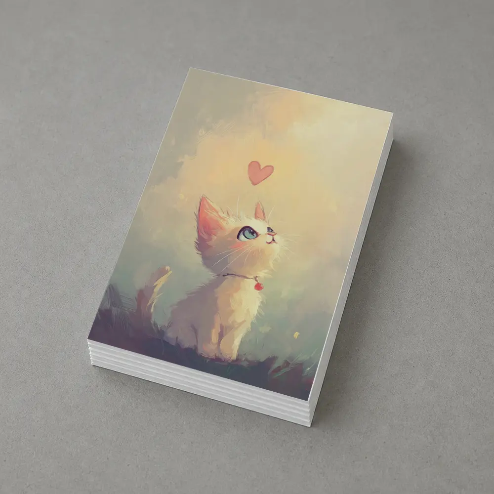 White Kitten With Heart Soft Painterly Background – Postcards