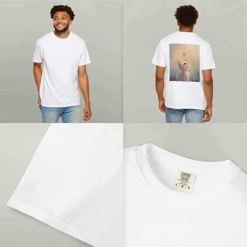 White Kitten With Heart Soft Painterly Background – T-Shirts