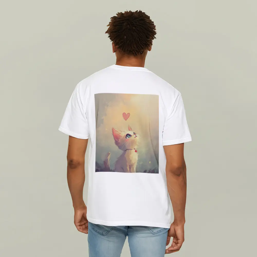 White Kitten With Heart Soft Painterly Background – T-Shirts