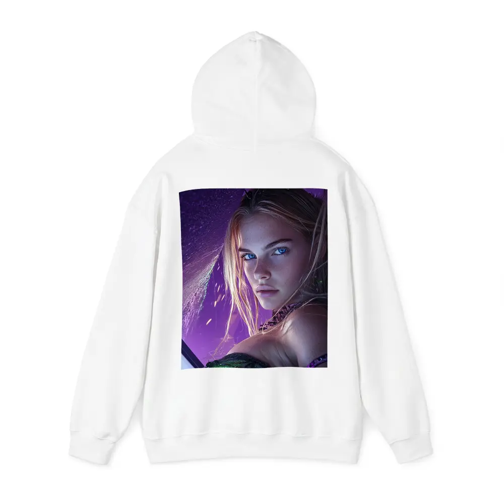 Fantasy Girl Blue Eyes Purple Neon Background – Hoodies