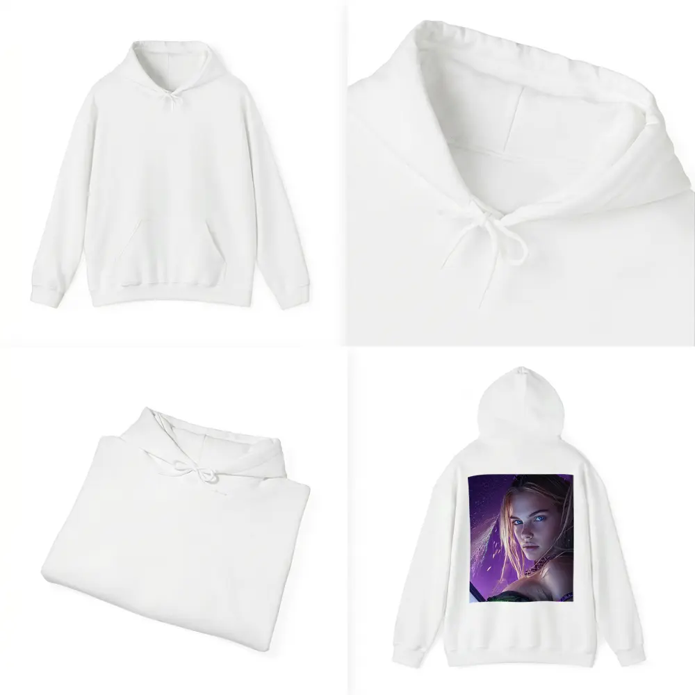 Fantasy Girl Blue Eyes Purple Neon Background – Hoodies