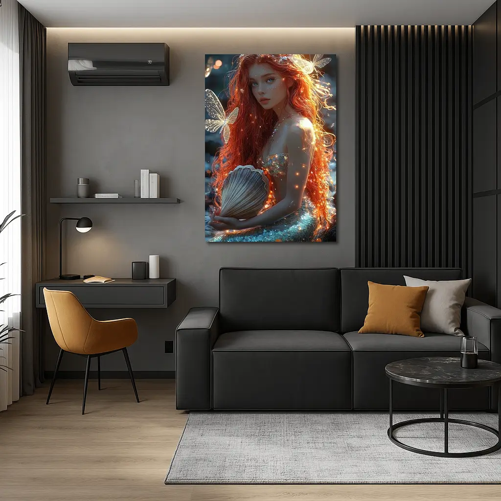 Red Hair Mermaid Glowing Ocean Fantasy Art – Wall Art