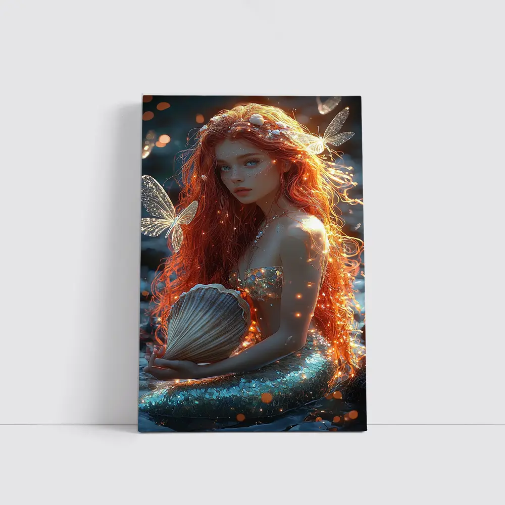 Red Hair Mermaid Glowing Ocean Fantasy Art – Wall Art