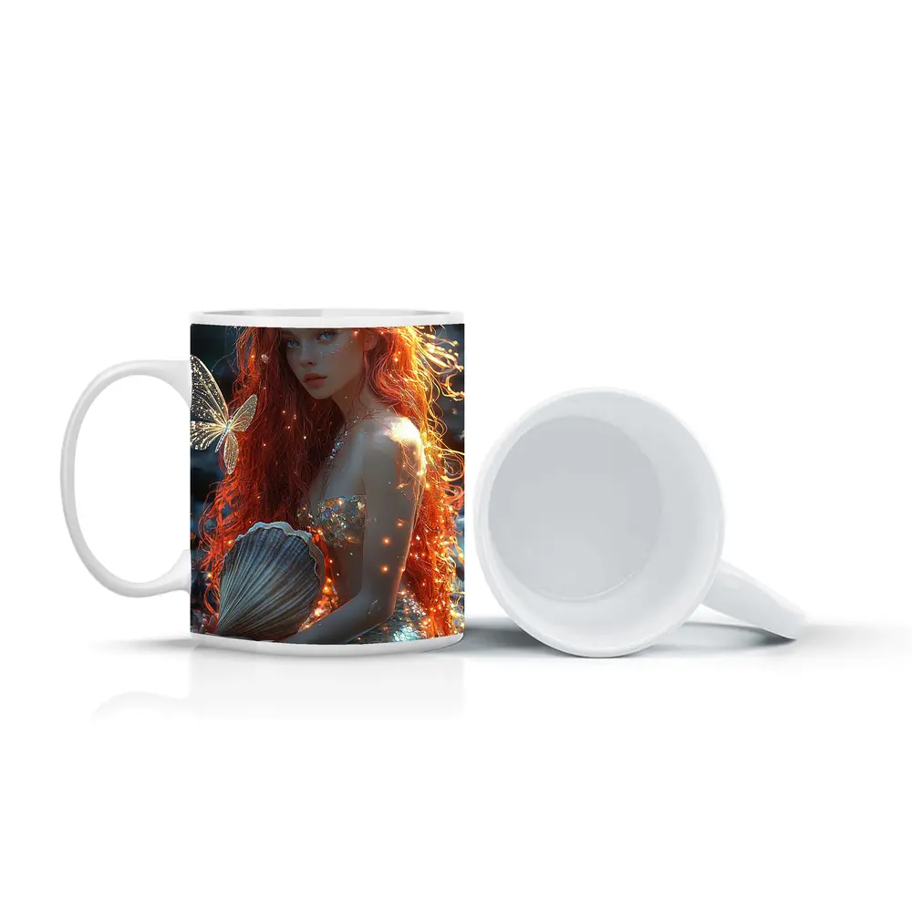 Red Hair Mermaid Glowing Ocean Fantasy Art – Mugs