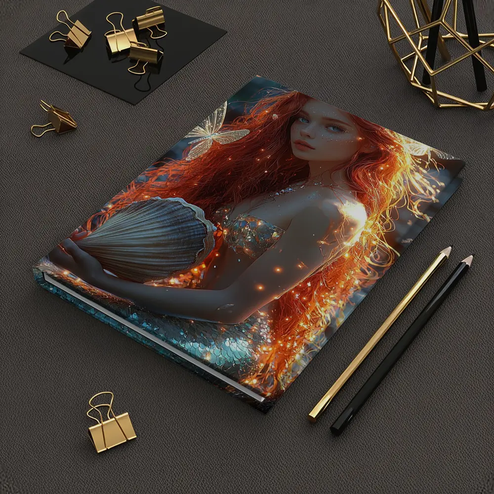Red Hair Mermaid Glowing Ocean Fantasy Art – Notebooks