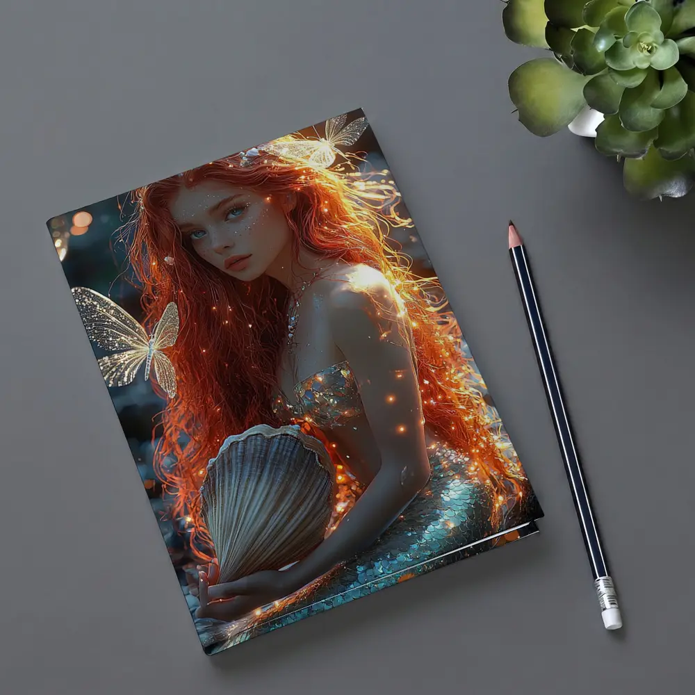 Red Hair Mermaid Glowing Ocean Fantasy Art – Notebooks
