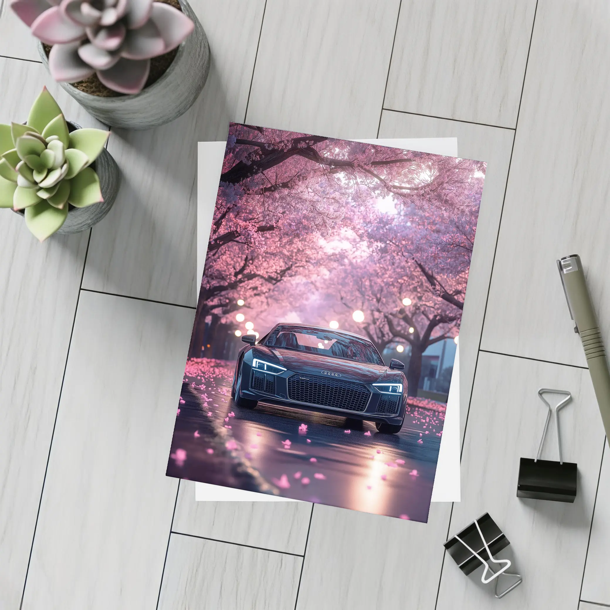 Audi R8 Under Pink Cherry Blossom Trees – Postcards