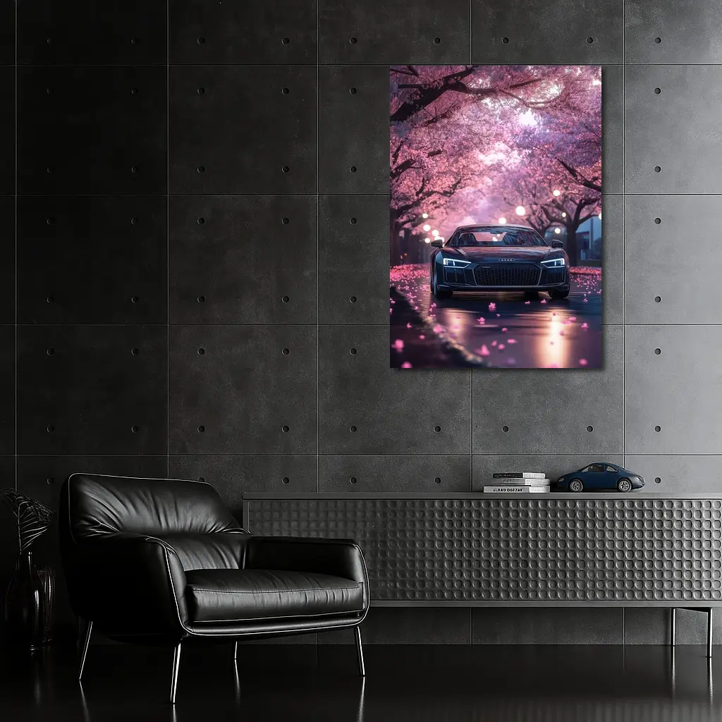 Audi R8 Under Pink Cherry Blossom Trees – Wall Art
