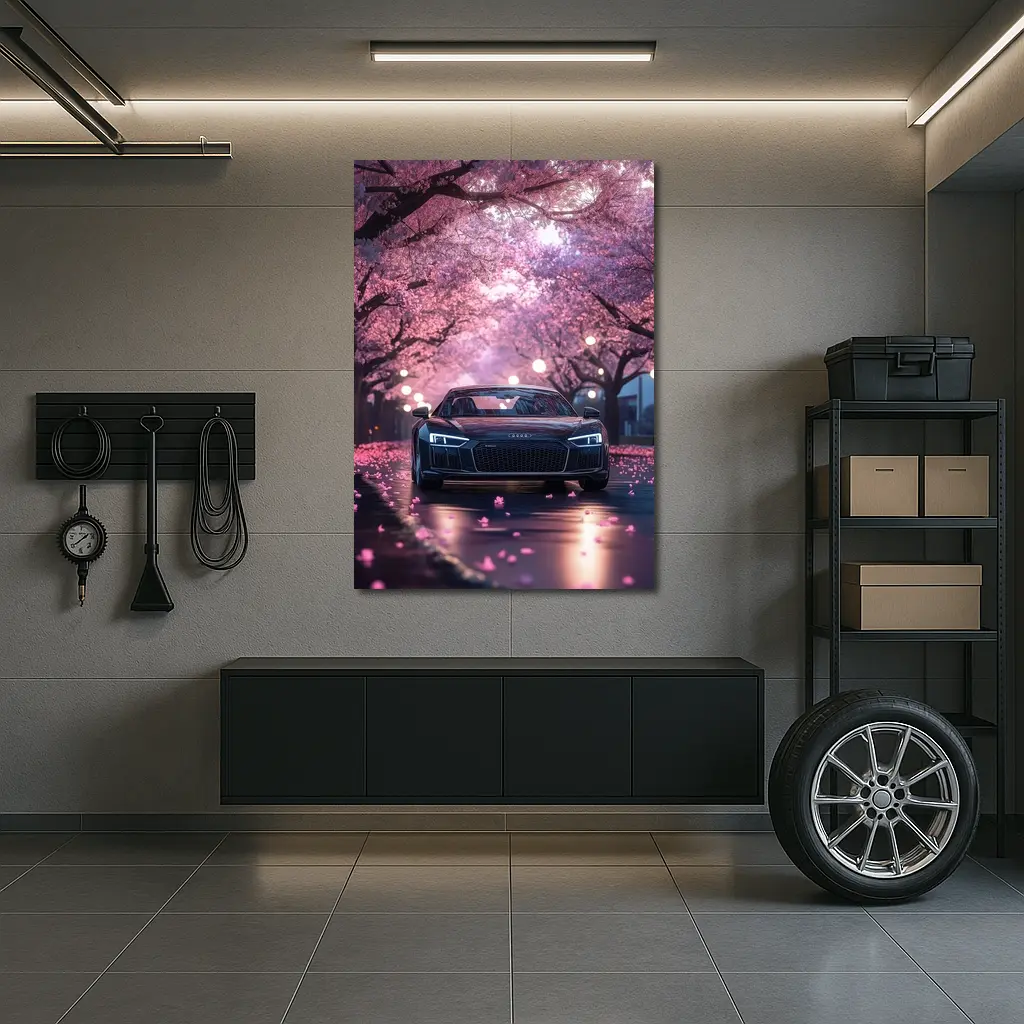 Audi R8 Under Pink Cherry Blossom Trees – Wall Art