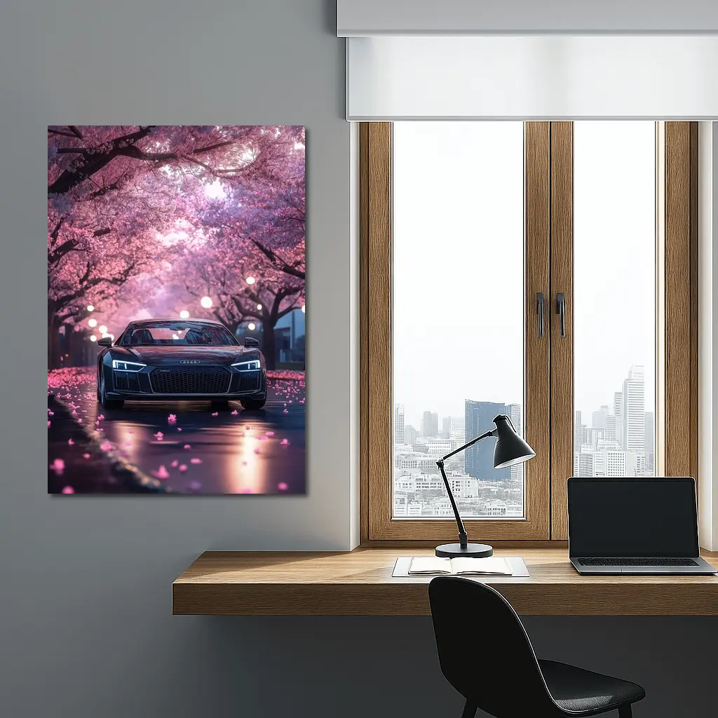 Audi R8 Under Pink Cherry Blossom Trees – Wall Art