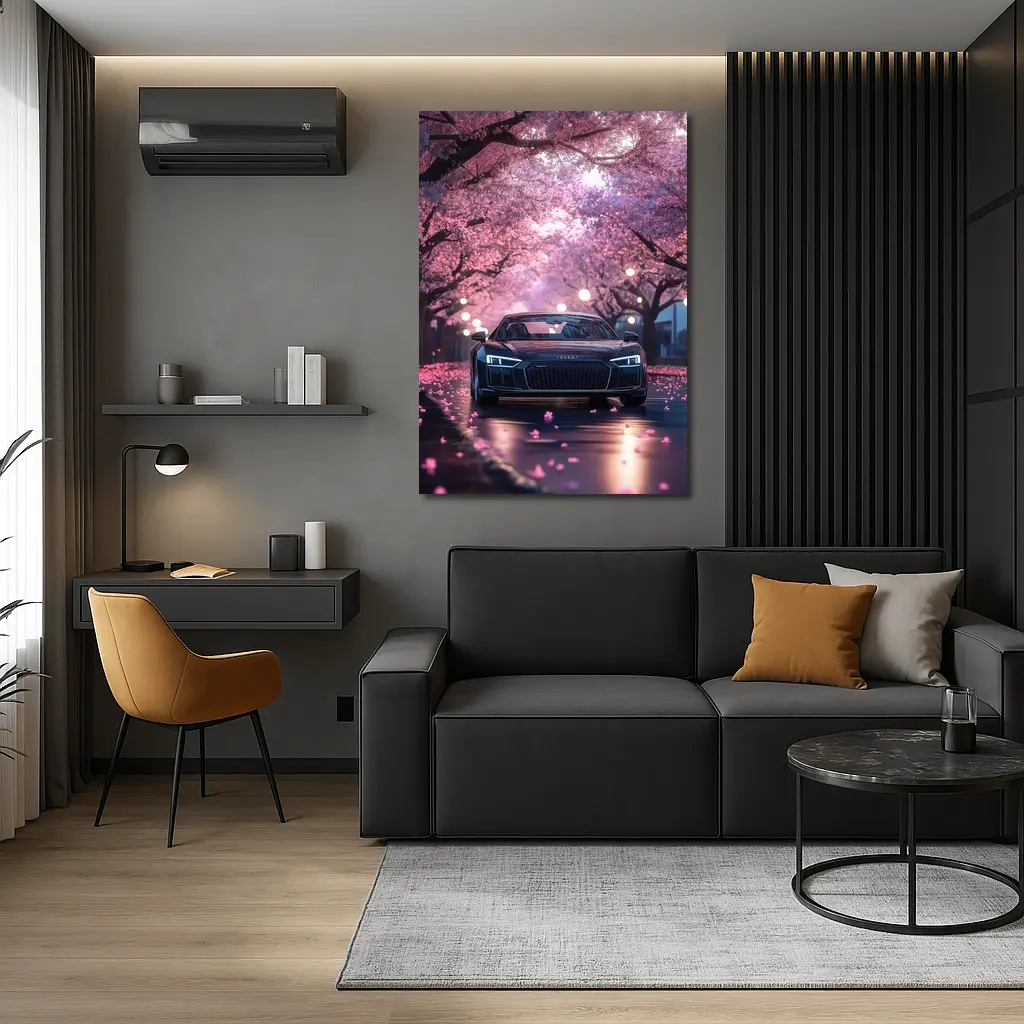 Audi R8 Under Pink Cherry Blossom Trees – Wall Art