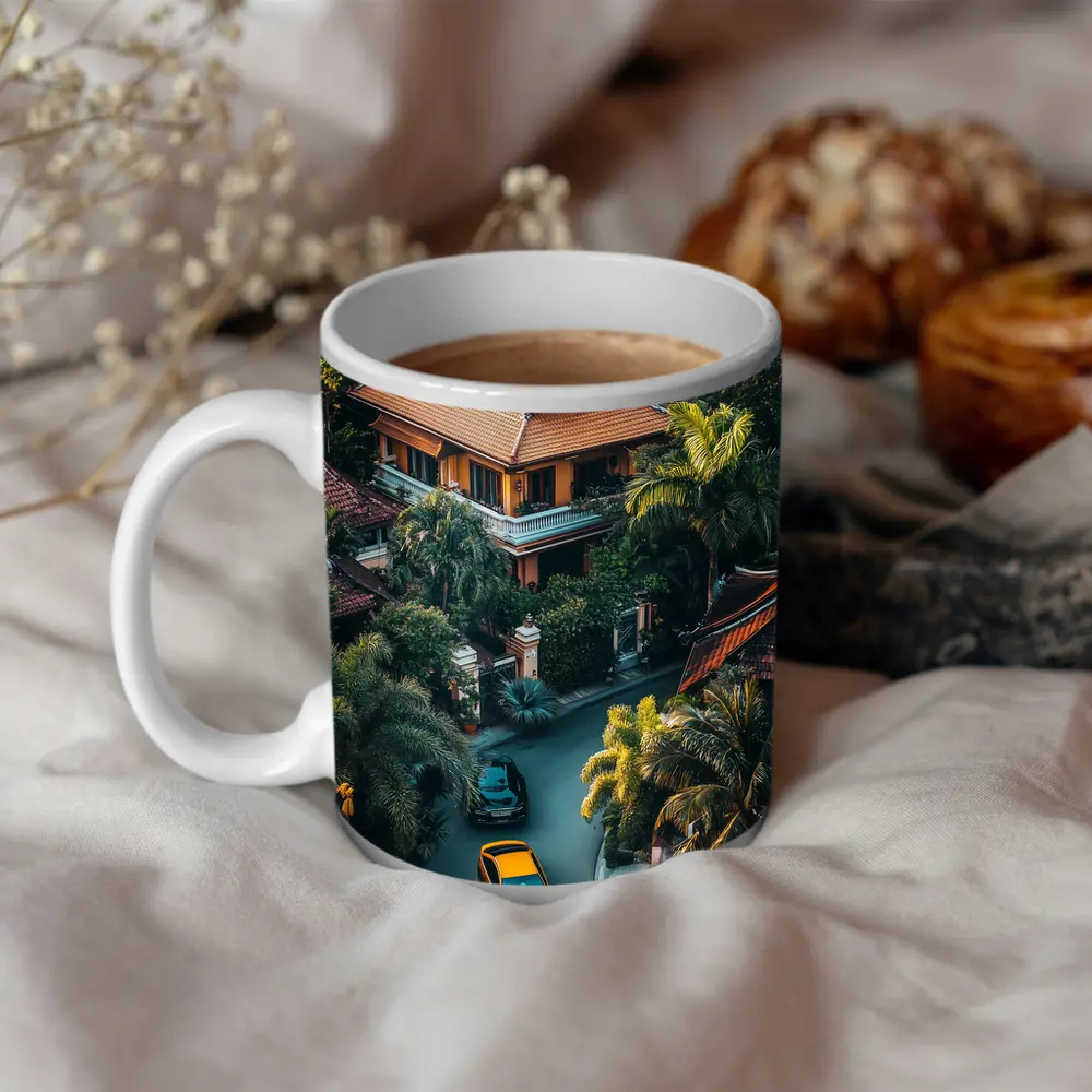 Yellow Lamborghini Huracan Tropical Villa Aerial – Mugs