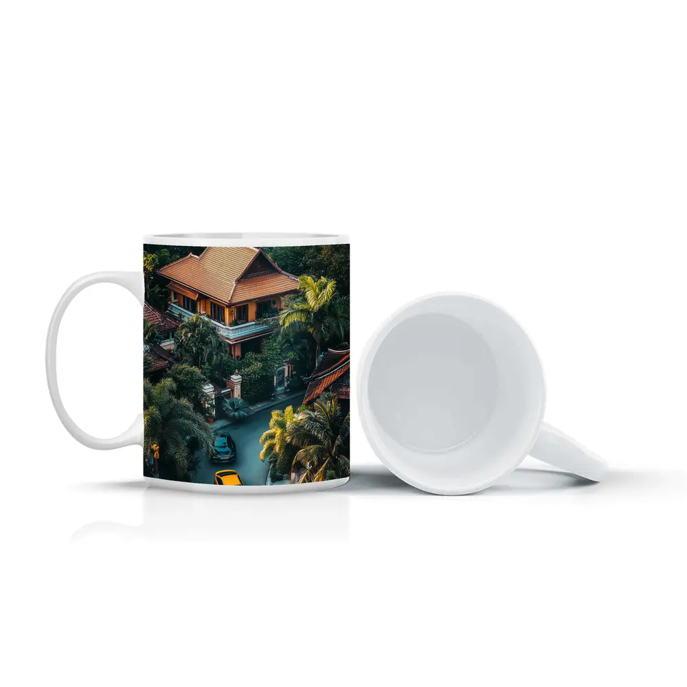 Yellow Lamborghini Huracan Tropical Villa Aerial – Mugs