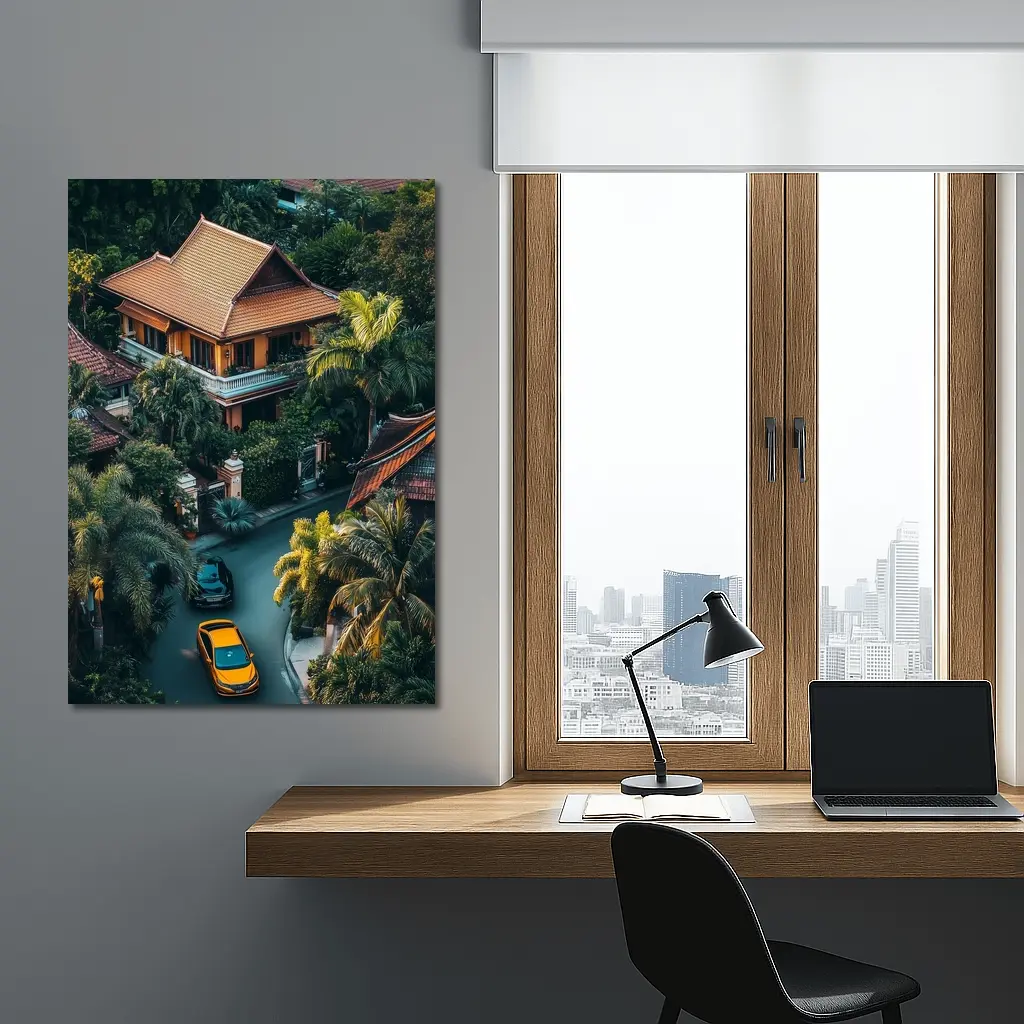 Yellow Lamborghini Huracan Tropical Villa Aerial – Wall Art