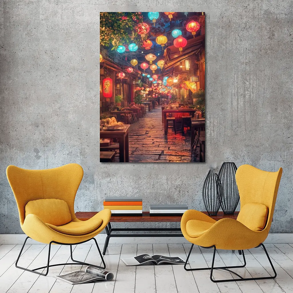 Chinese Lanterns Glowing Over Ancient Street – Wall Art
