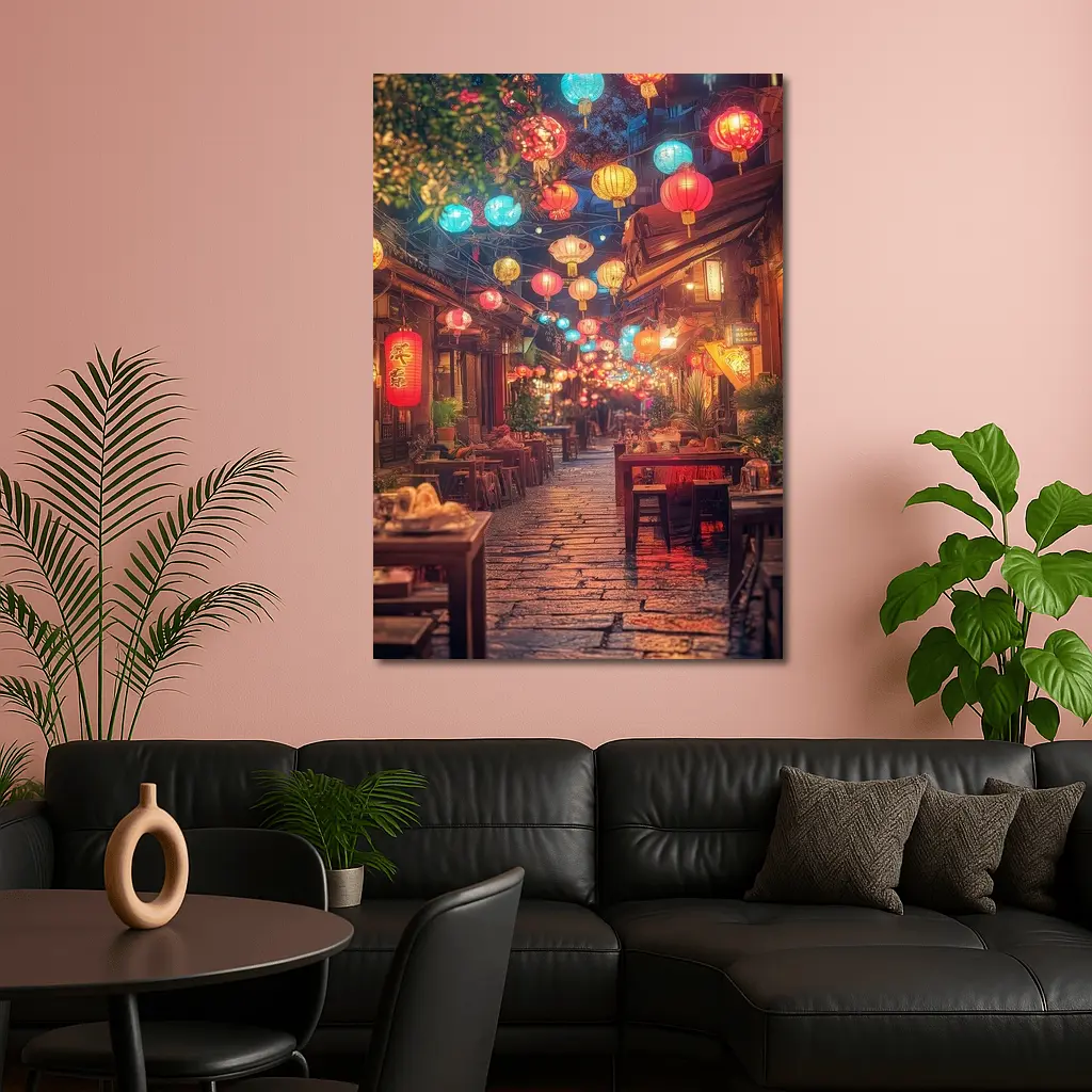 Chinese Lanterns Glowing Over Ancient Street – Wall Art