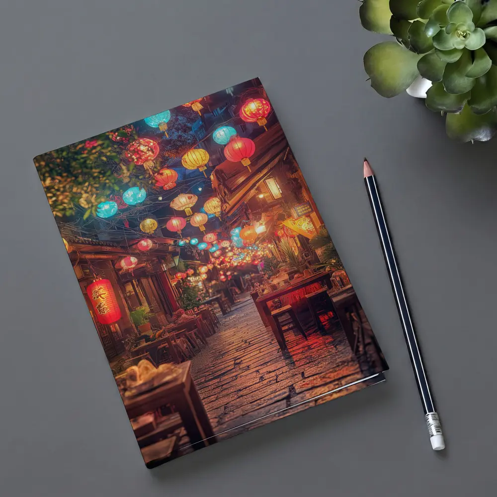 Chinese Lanterns Glowing Over Ancient Street – Notebooks