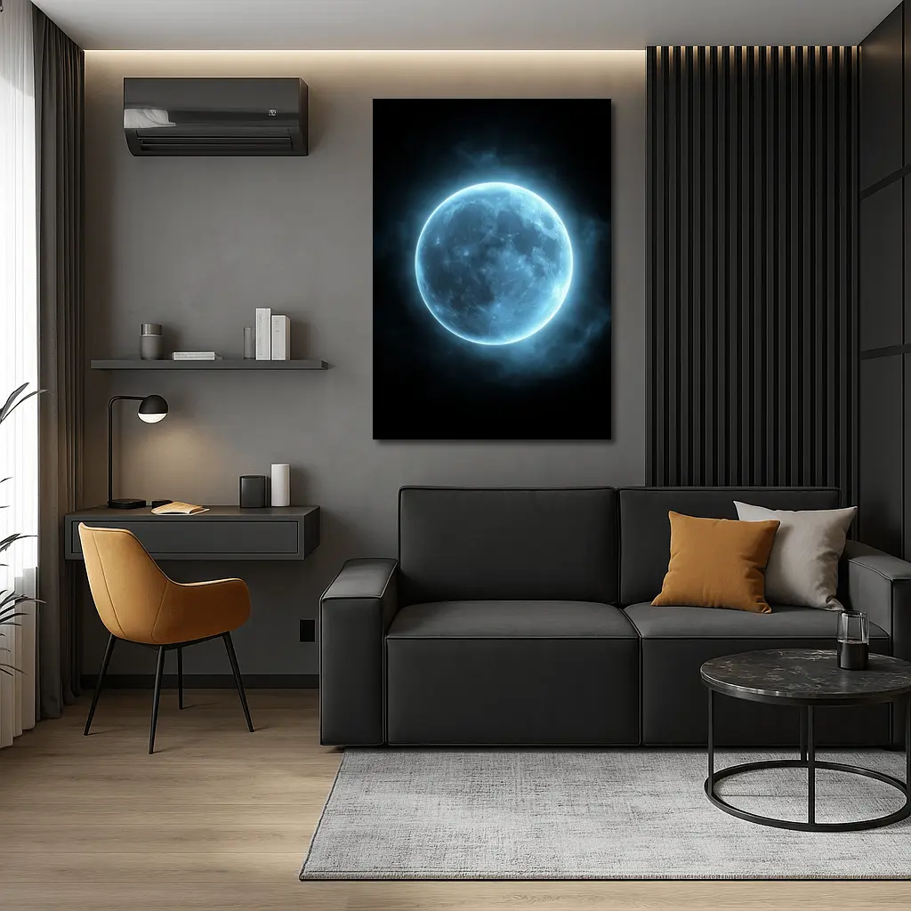 Blue Moon Glowing Against Dark Night Sky – Wall Art