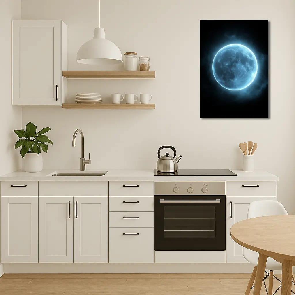 Blue Moon Glowing Against Dark Night Sky – Wall Art