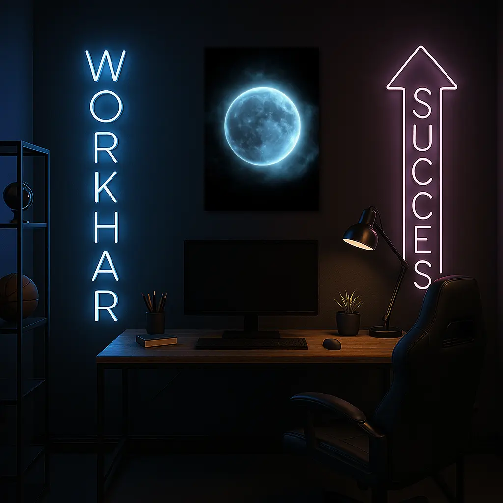 Blue Moon Glowing Against Dark Night Sky – Wall Art