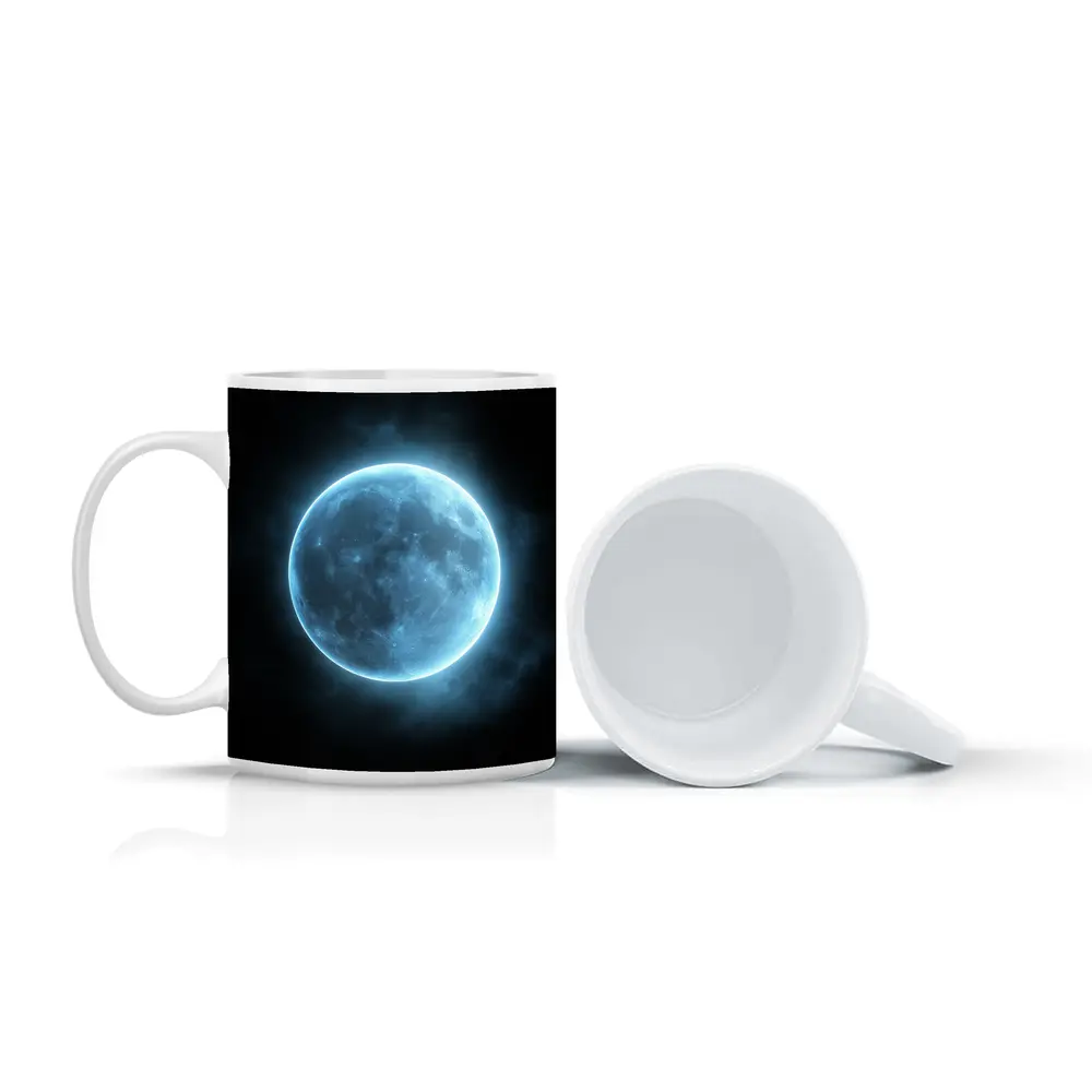 Blue Moon Glowing Against Dark Night Sky – Mugs