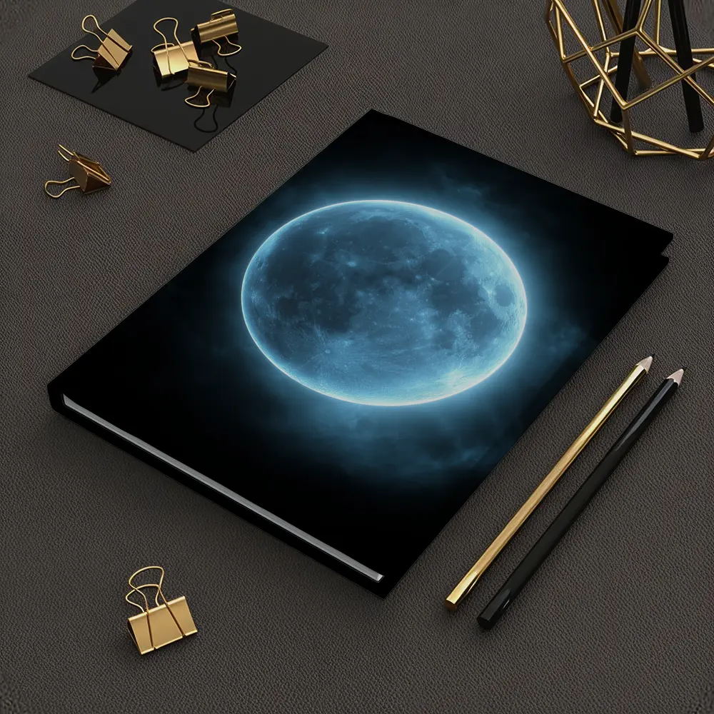Blue Moon Glowing Against Dark Night Sky – Notebooks