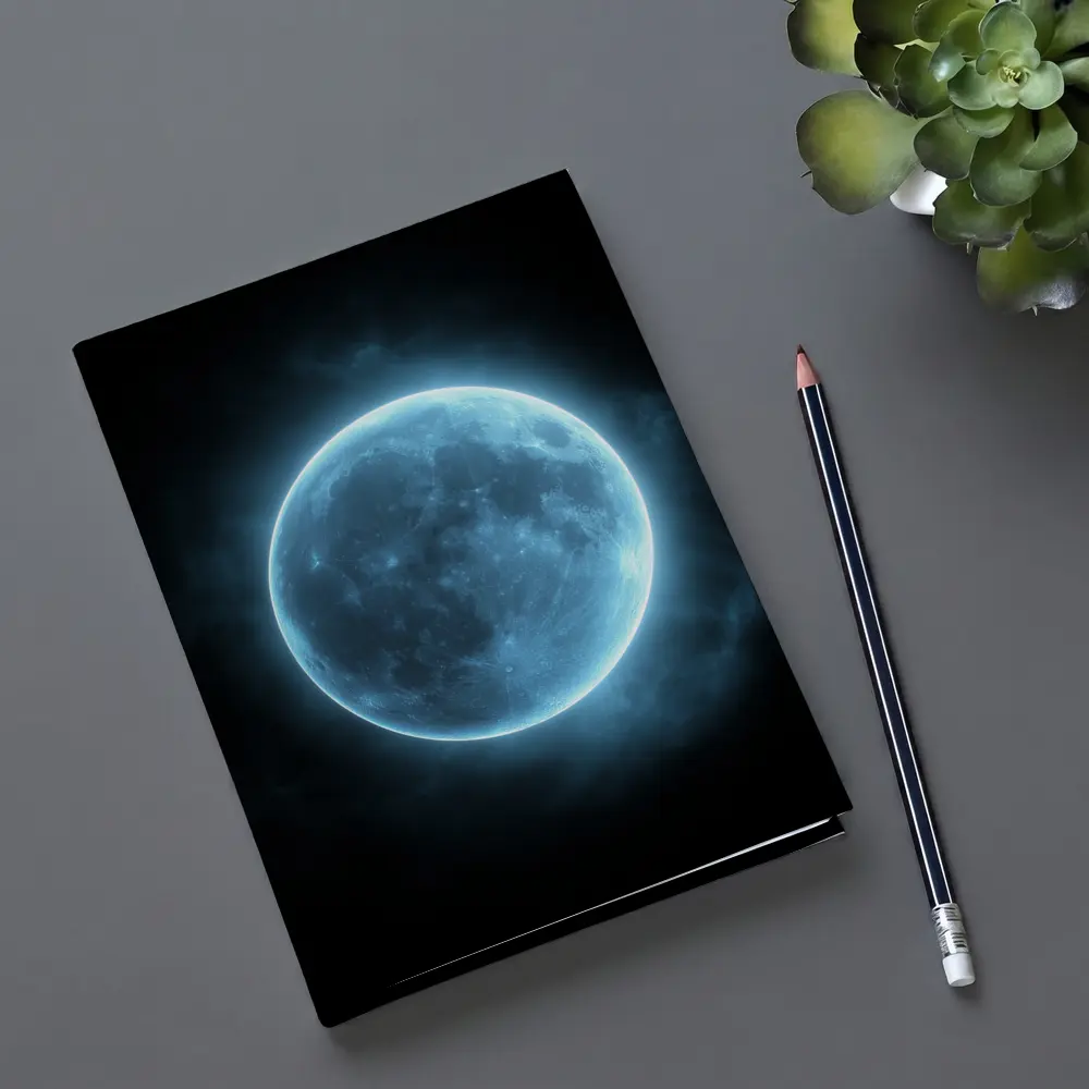 Blue Moon Glowing Against Dark Night Sky – Notebooks