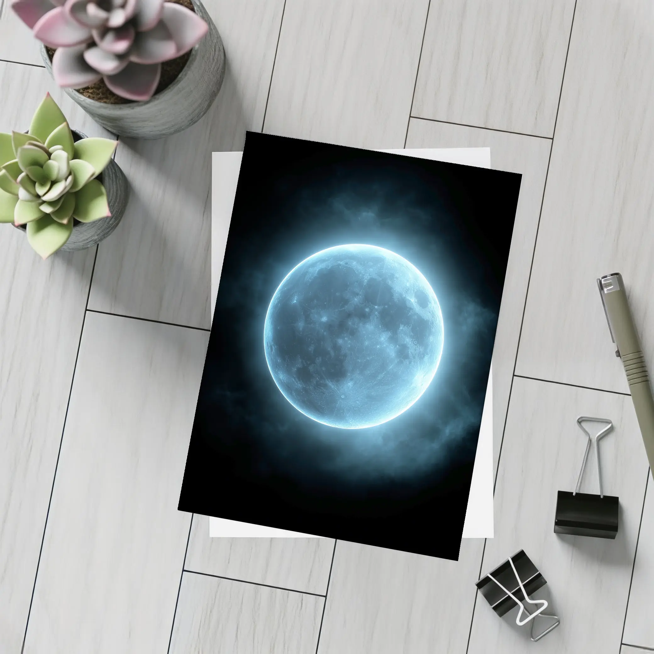 Blue Moon Glowing Against Dark Night Sky – Postcards