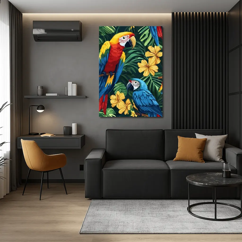 Scarlet Macaw Blue Parrot Tropical Jungle – Wall Art