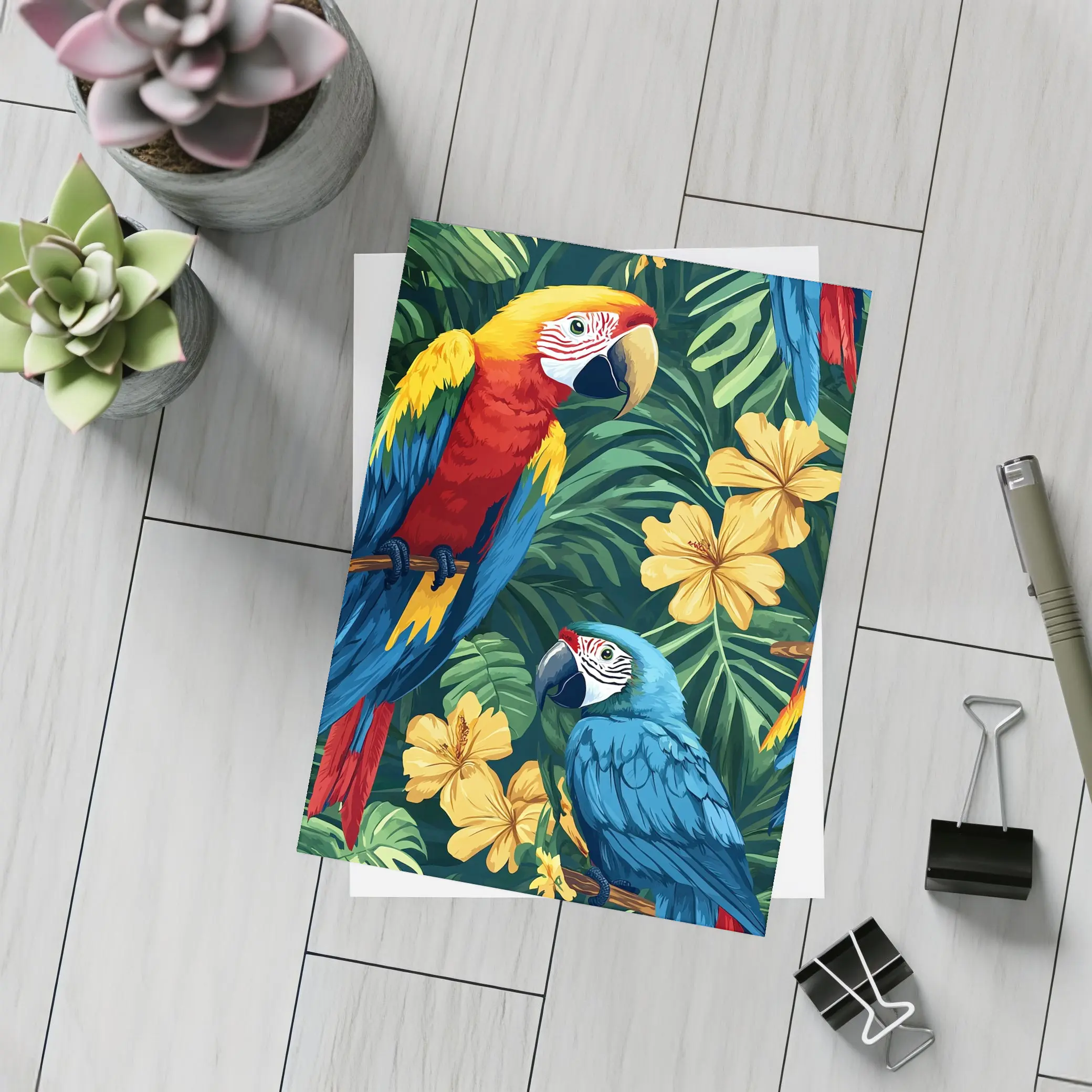 Scarlet Macaw Blue Parrot Tropical Jungle – Postcards