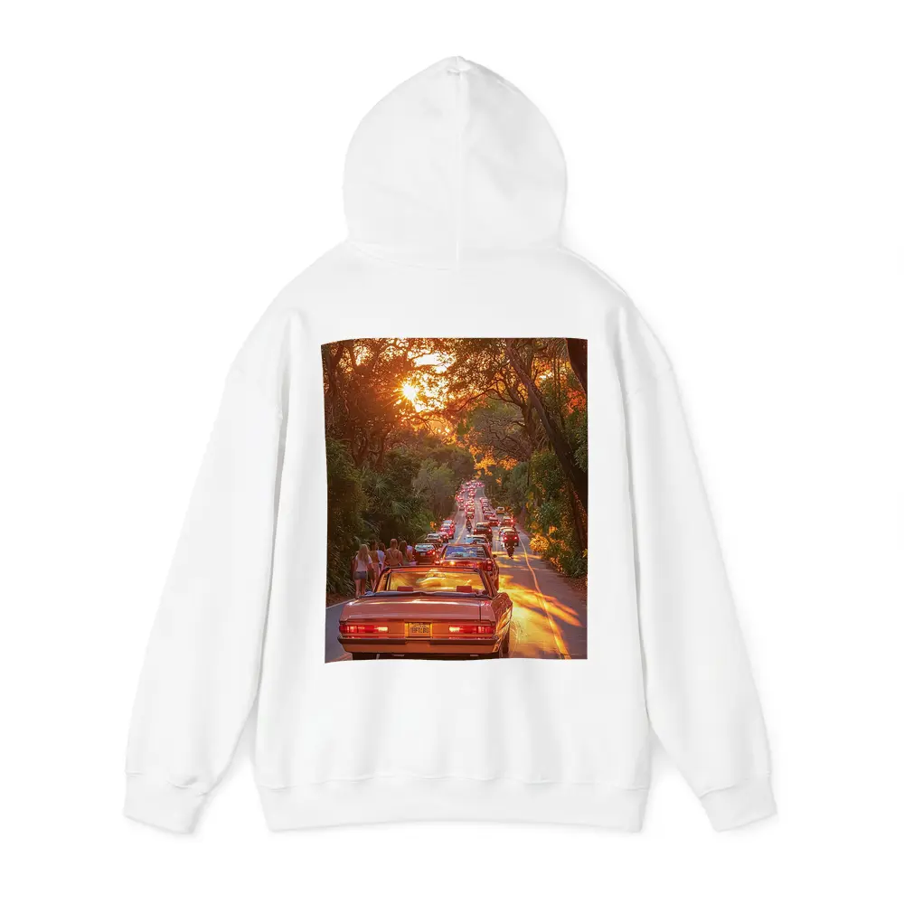 Retro Convertible Car Sunset Tree Road – Hoodies