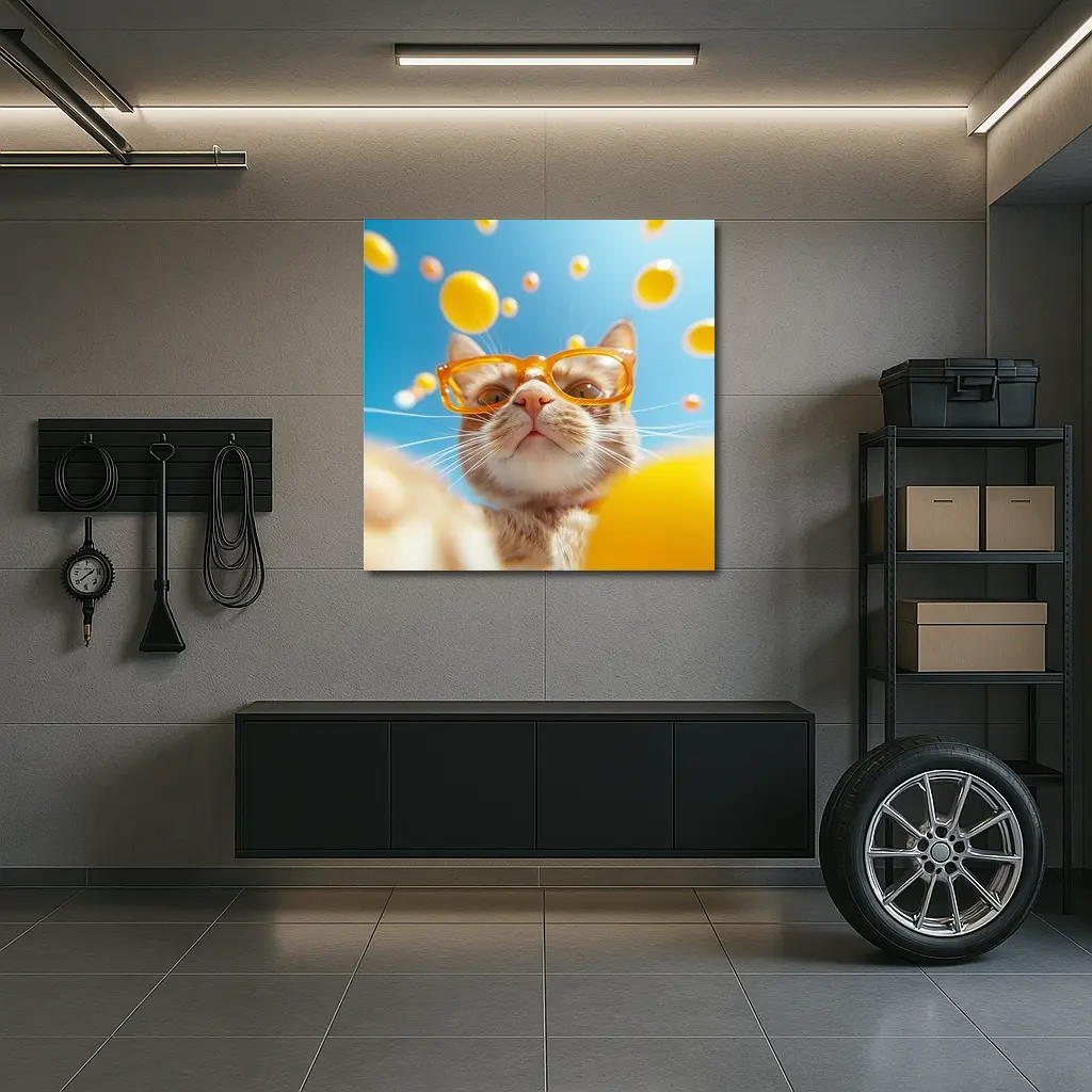 Orange Tabby Cat Wearing Yellow Sunglasses Sky – Wall Art