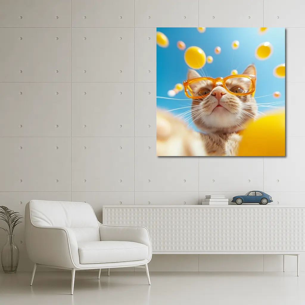 Orange Tabby Cat Wearing Yellow Sunglasses Sky – Wall Art