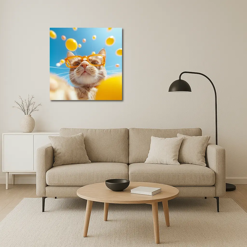 Orange Tabby Cat Wearing Yellow Sunglasses Sky – Wall Art