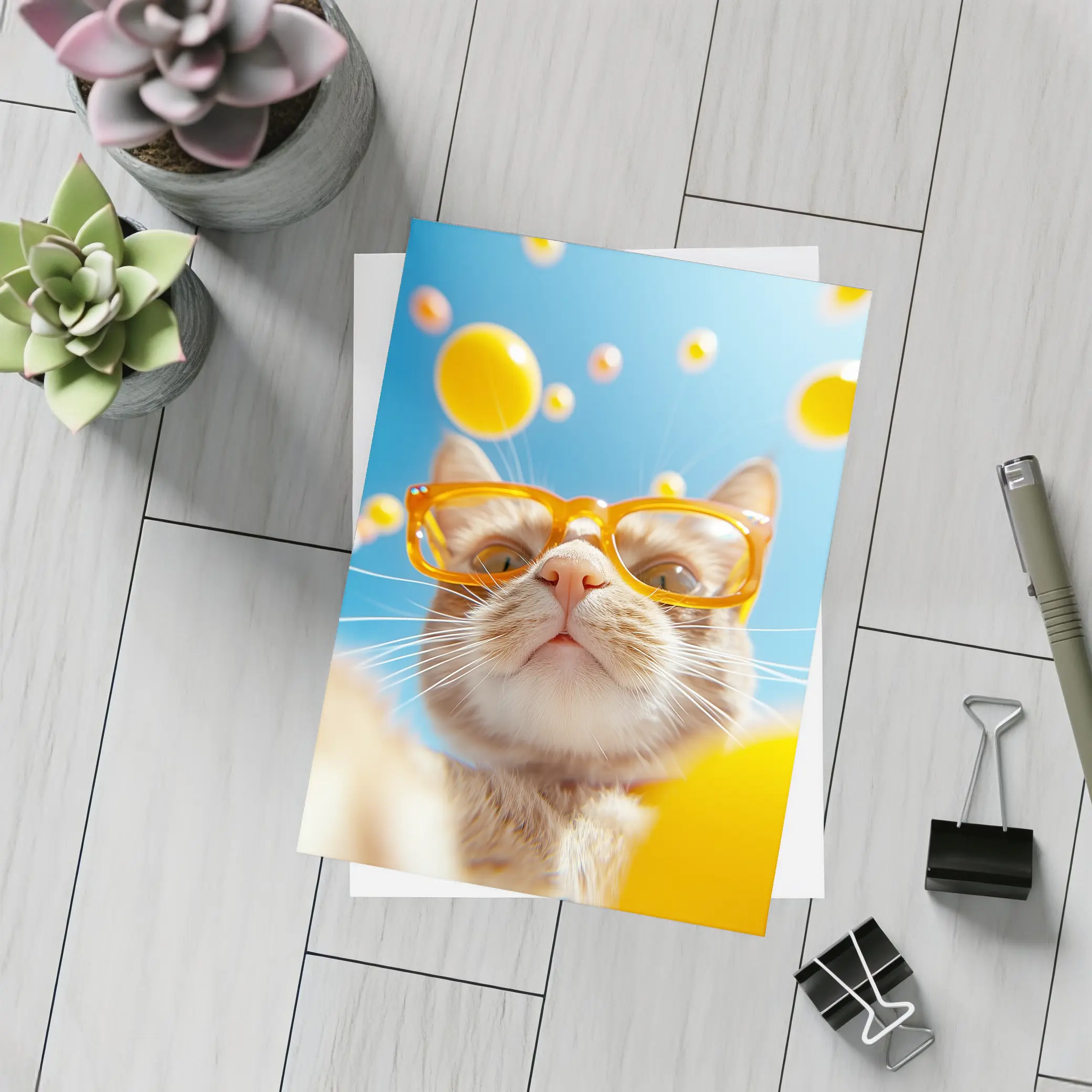 Orange Tabby Cat Wearing Yellow Sunglasses Sky – Postcards