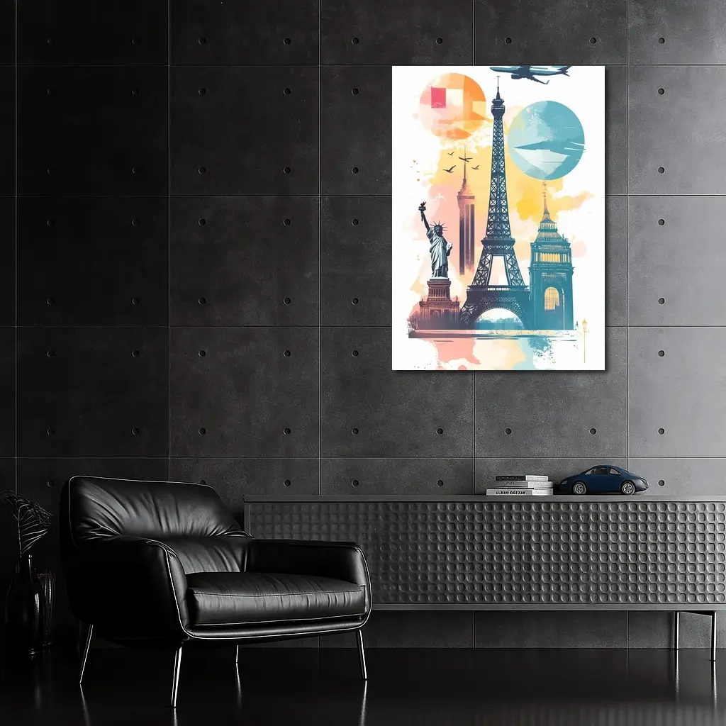 World Landmarks Travel Watercolor Collage Art – Wall Art