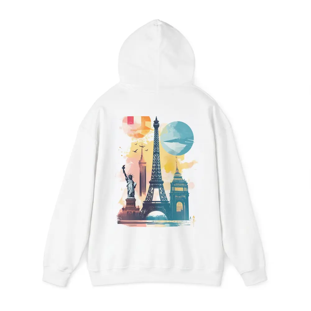 World Landmarks Travel Watercolor Collage Art – Hoodies