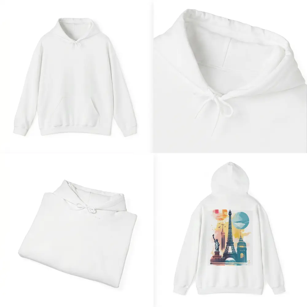 World Landmarks Travel Watercolor Collage Art – Hoodies