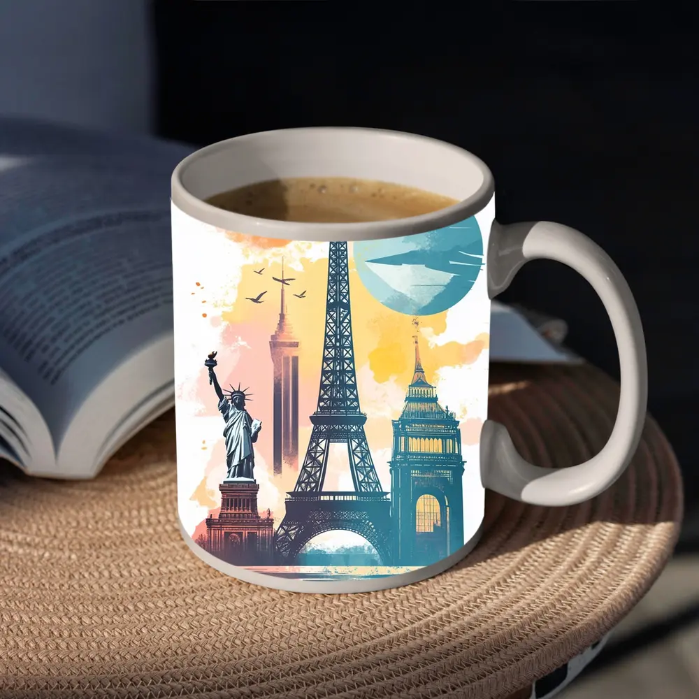 World Landmarks Travel Watercolor Collage Art – Mugs