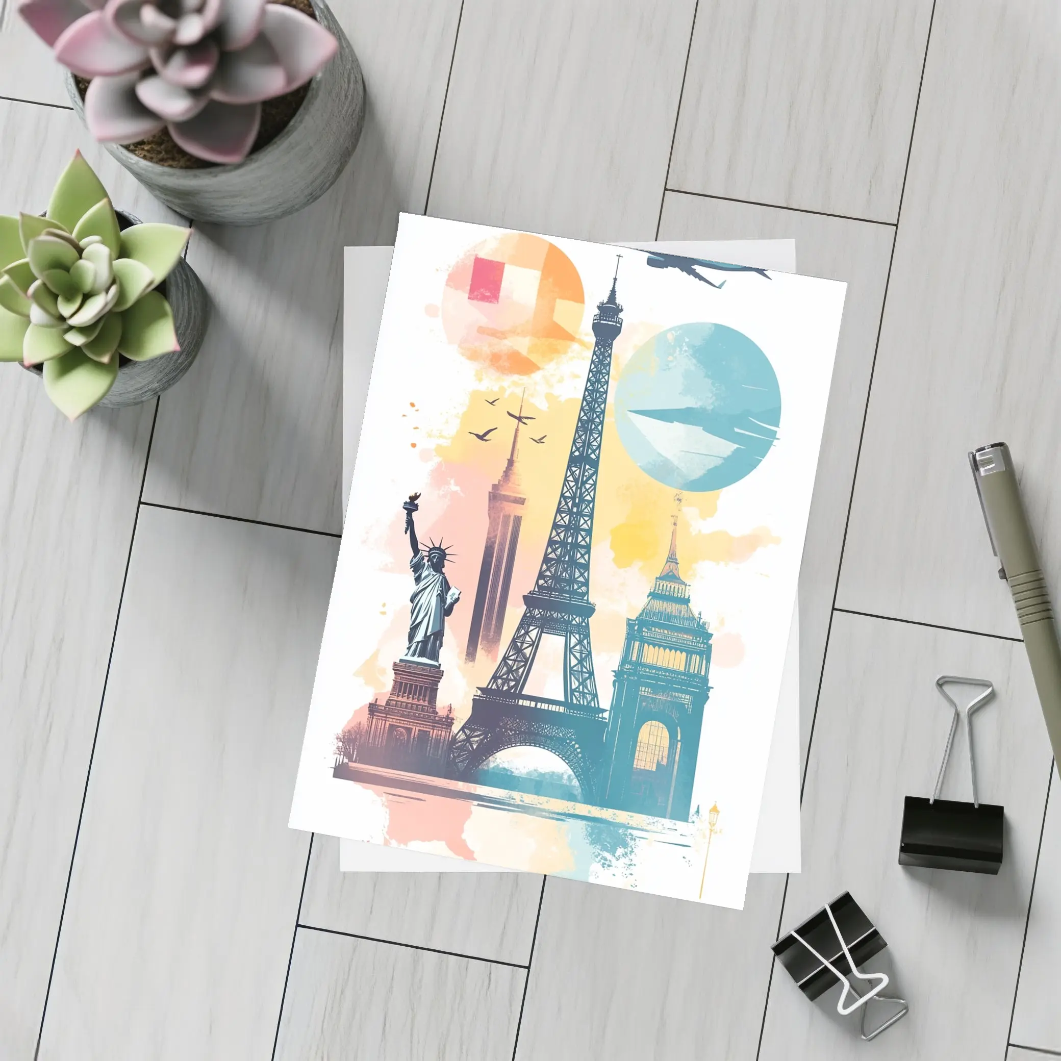 World Landmarks Travel Watercolor Collage Art – Postcards