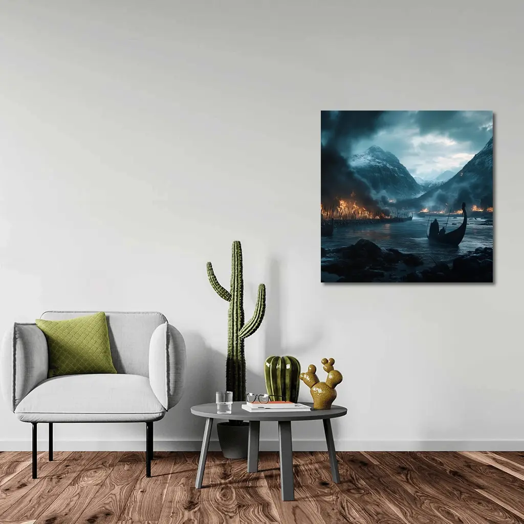 Viking Longship Dark Fjord Battle Scene – Wall Art