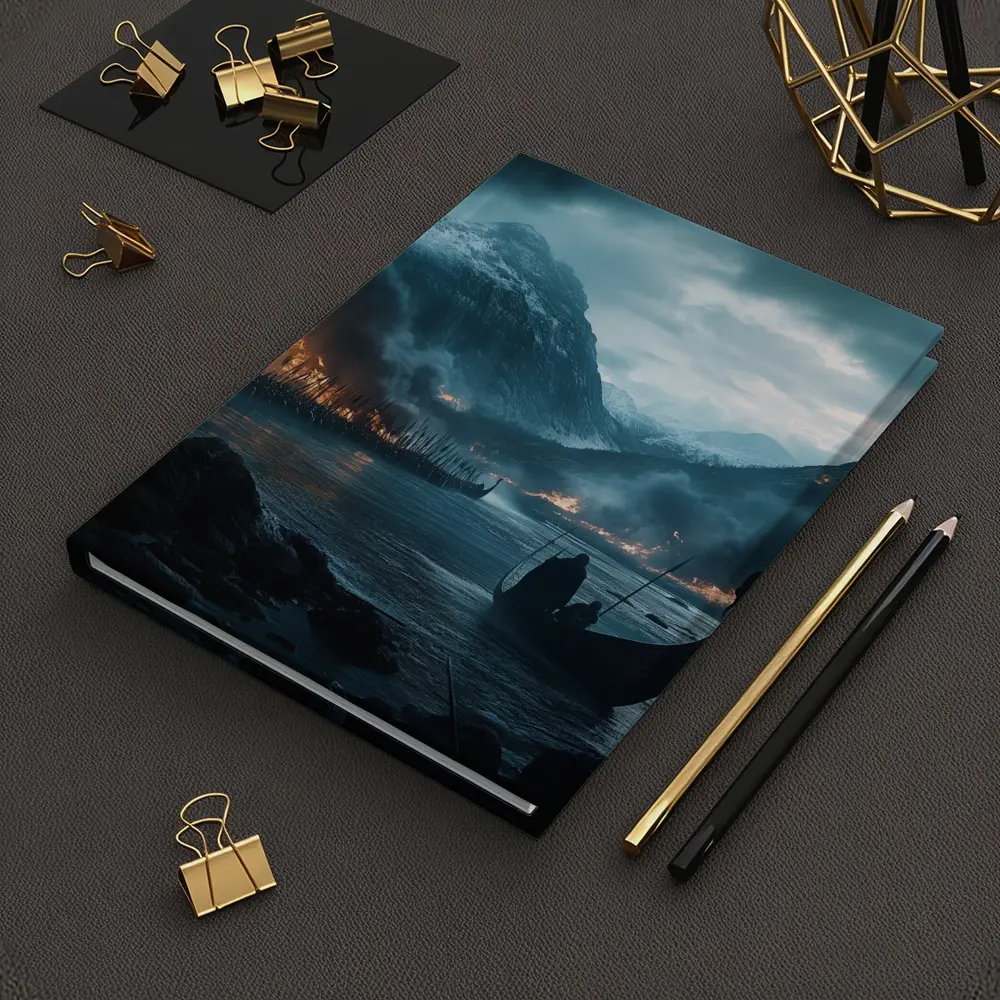 Viking Longship Dark Fjord Battle Scene – Notebooks